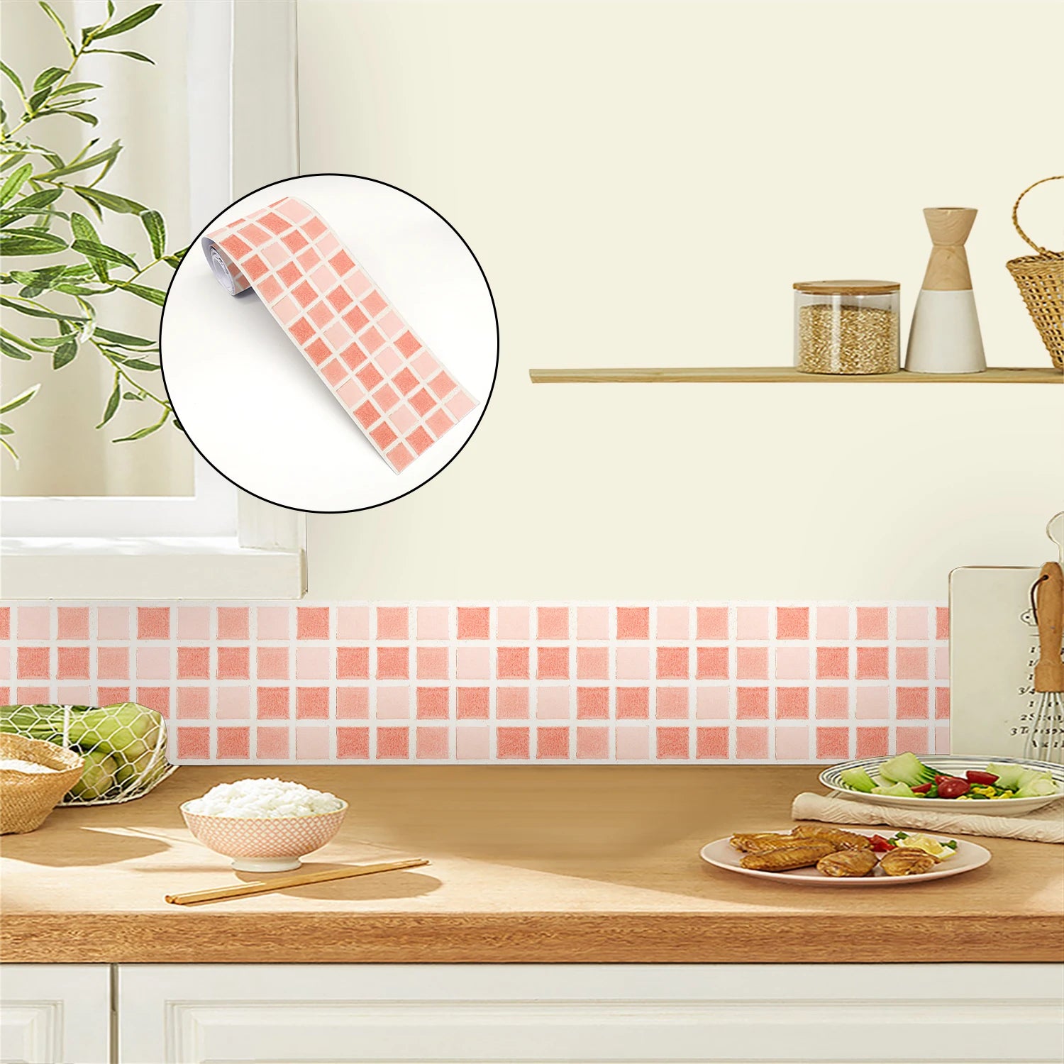 26 Styles 2D Mosaic Tiles Wall Sticker Waist Line Skirting Strip Peel & Stick Bathroom Kitchen Backsplash Home Decor Wall Decals
