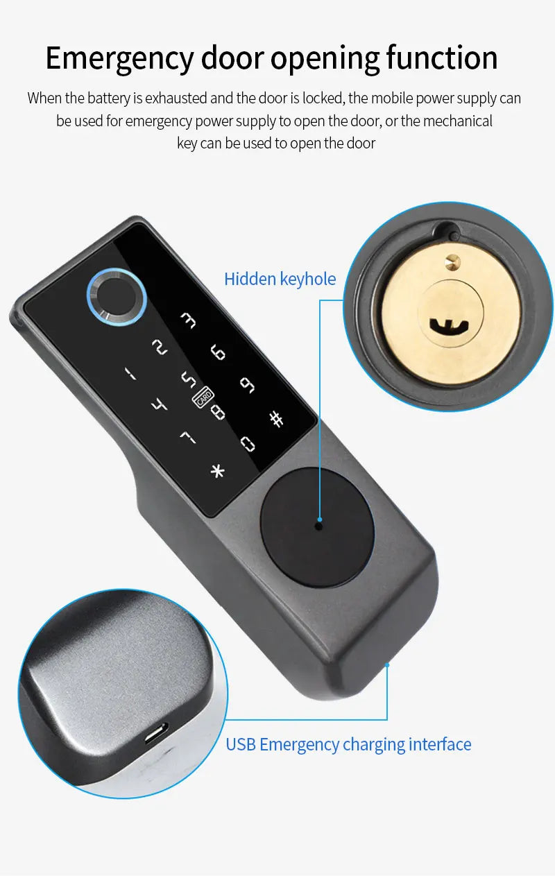 Waterproof Tuya Smart Double Side Fingerprint Lock Keyless Entry Motor Rim Door Lock 2.4G Wifi Remote Control with Alexa Echo