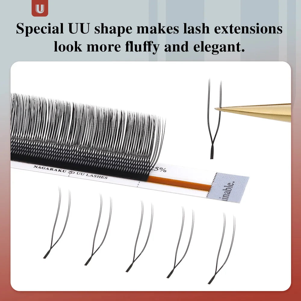 NAGARAKU U Shape YY Lashes Extensions Natural Soft 2D UU Lashes Premium Mink Brazilian Cilios False Eyelashes Tidesmit