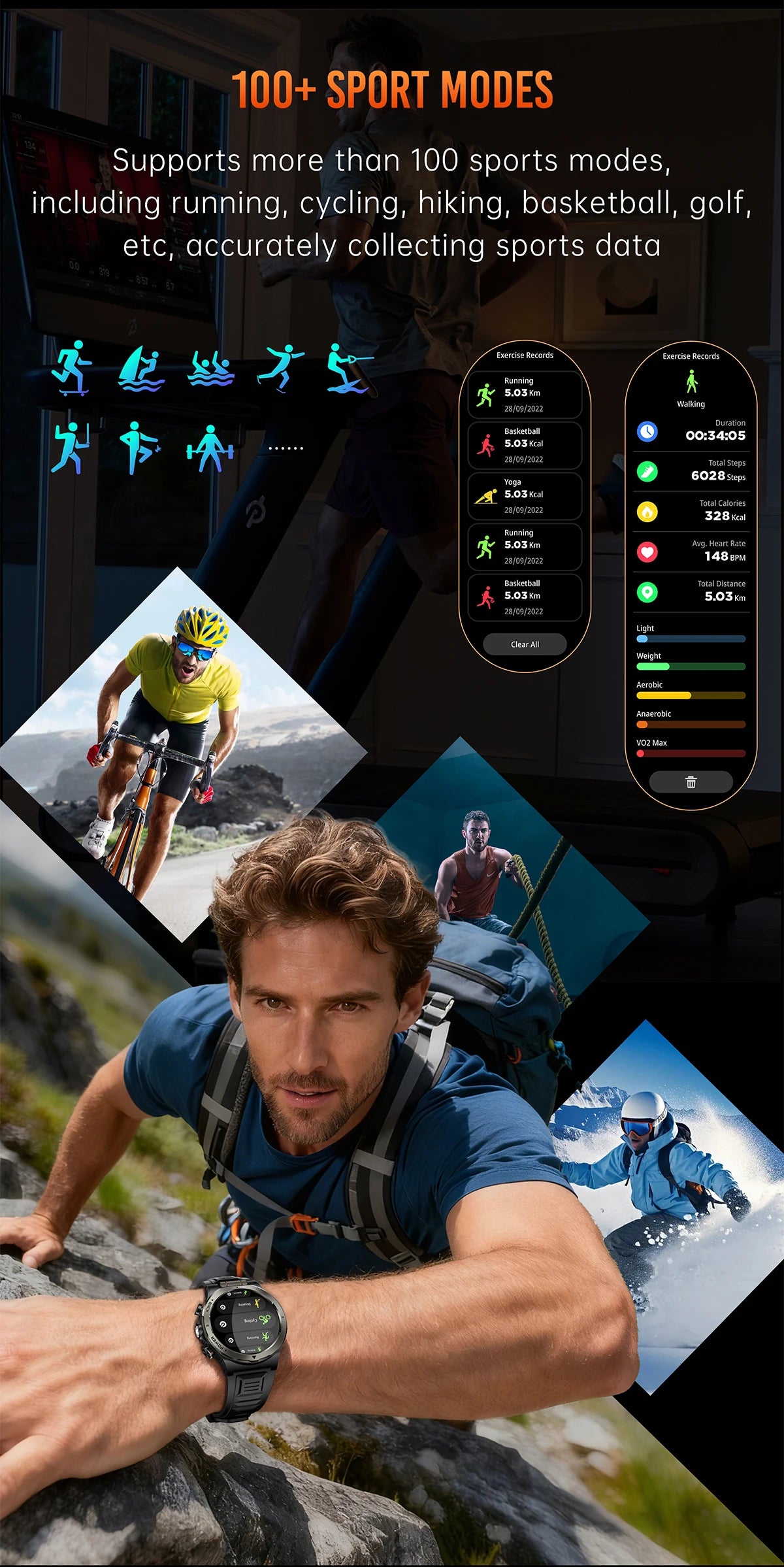 LIGE New 1100mAh Super Capacity Battery Adult Smart Watch 1.43" AMOLED Screen Call 3ATM Waterproof Outdoor Sports Men Smartwatch