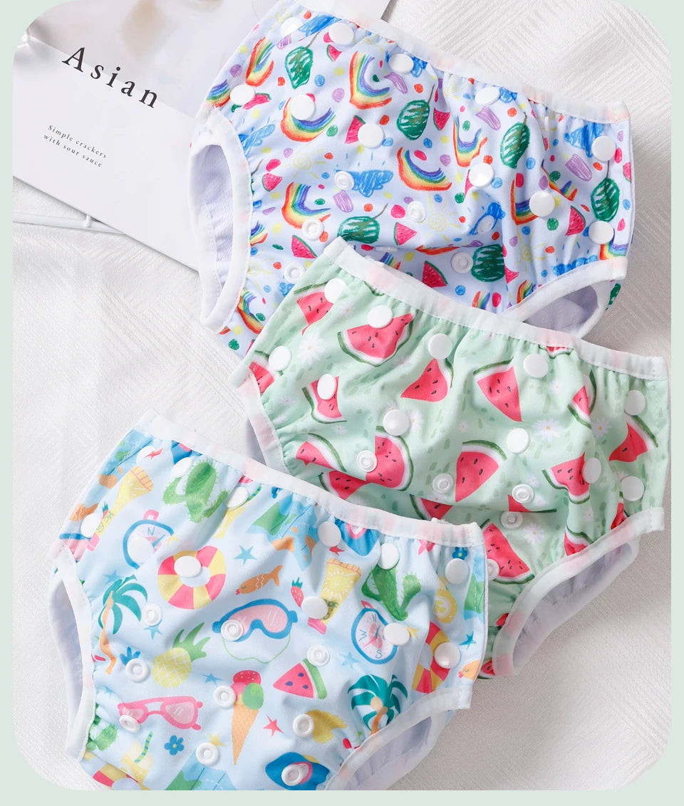 HappyFlute 3-Piece Mesh Cloth Inner Fabric Baby Swimming Diaper Reusable Adjustable 0-3 Years Summer Diaper