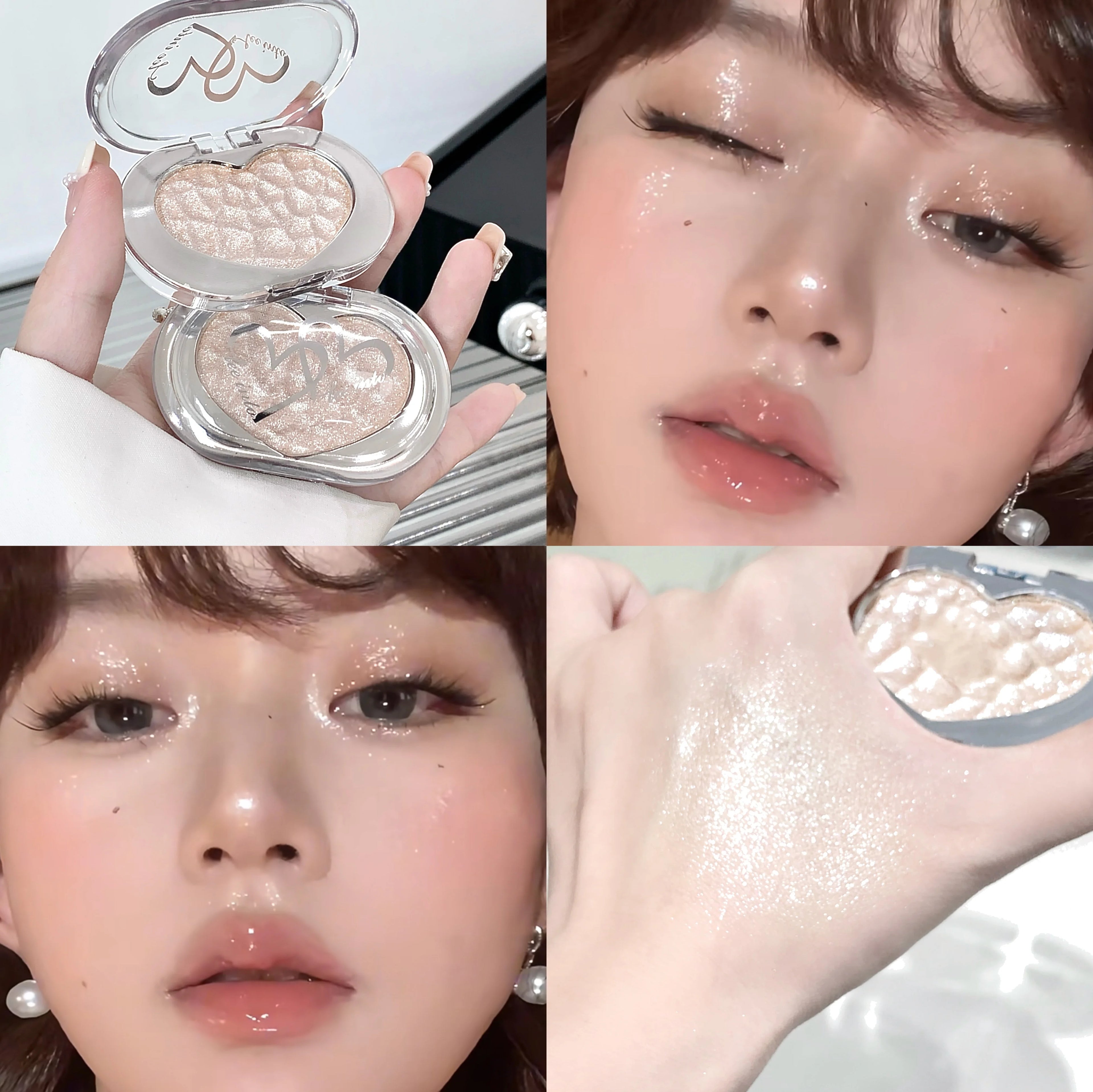 Tidesmit LEE INTO highlighter powder texture close-up featuring pearlescent fine shimmer and silky mashed potato formula