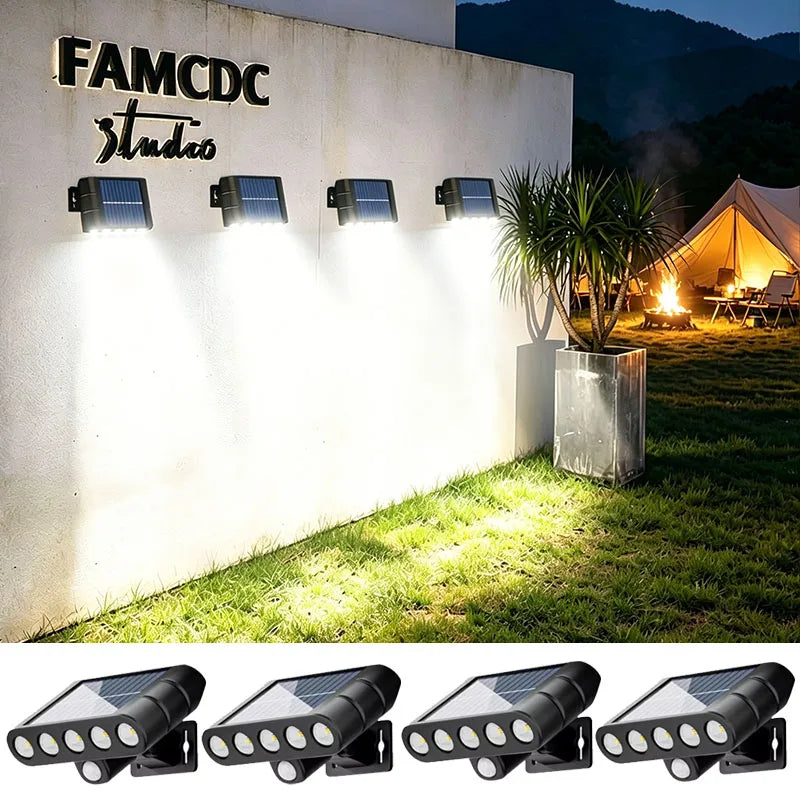 4PCS Solar Powered Outdoor Wall Light 3 Modes Security Lamp for Patio Garden Porch Fence Corridor Balcony 5 LED Bulbs Motion Sensor Solar Pathway
