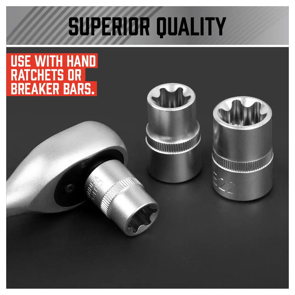 SEDY 14PCS Female E Star Torx Socket Set E4-E24 E-Torx External Hex Socket Insert Nut