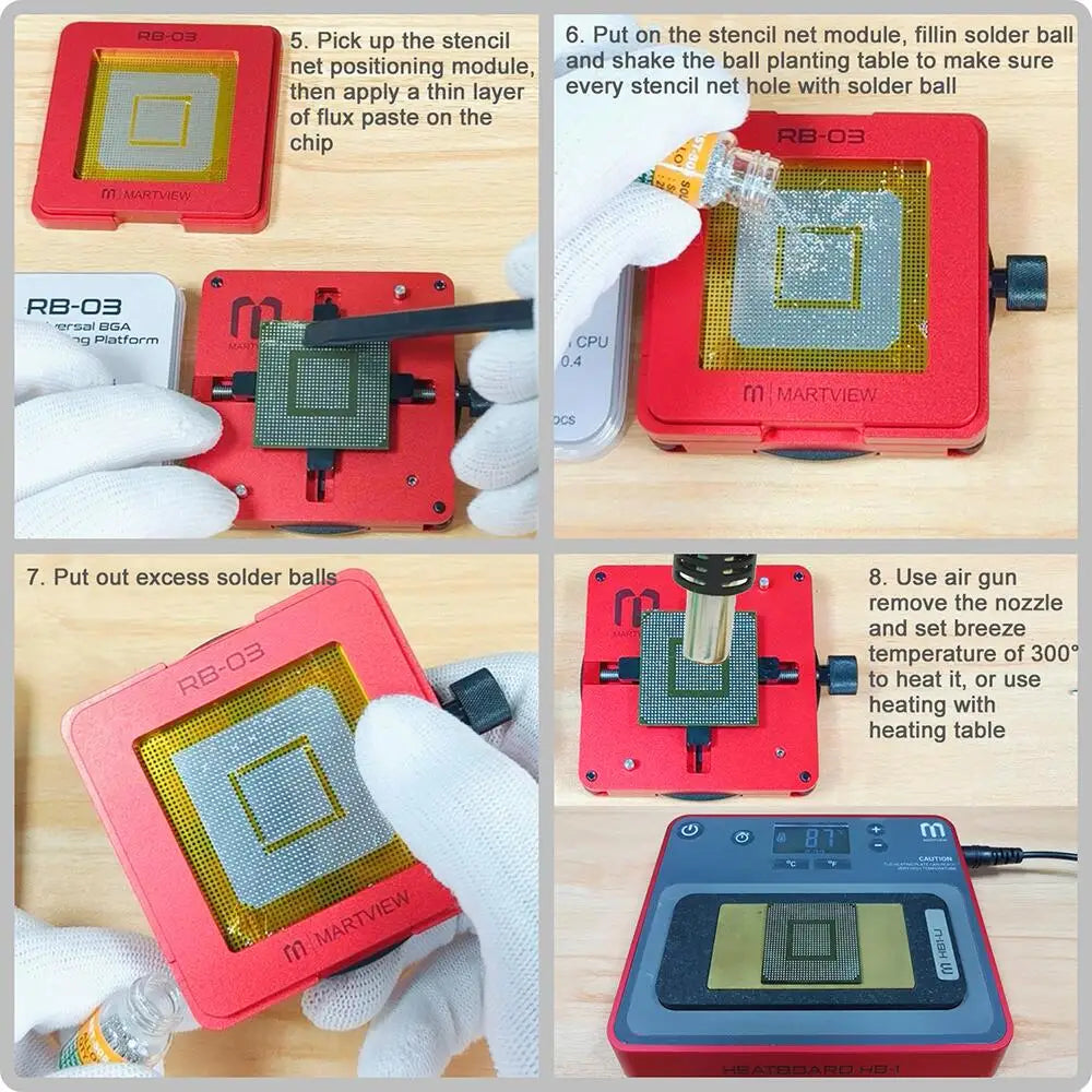 Martview RB03 RB-03 Fullset Multi-functions Automatic Positioning Universal BGA Reballing Station Holder Template - 97pcs Nets