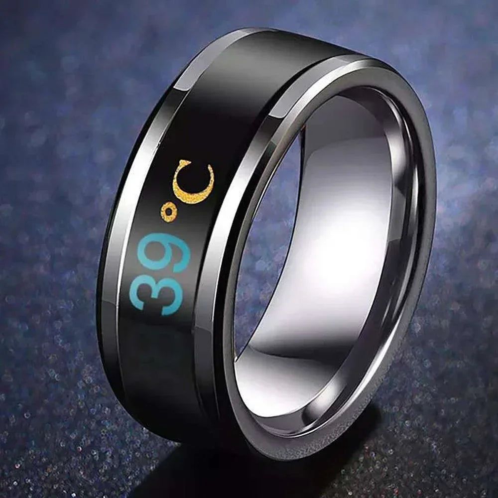 Size 6-13# Intelligent 38 Temperature Men Women Ring Stainless Steel Simple Creative Couple Mood Changing Number Finger