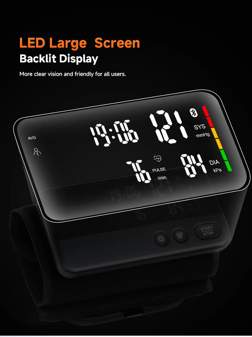 Bluetooth Digital Blood Pressure Monitor Supports English, Spanish LCD Display, Rechargeable Upper Arm Blood Pressure Monitor