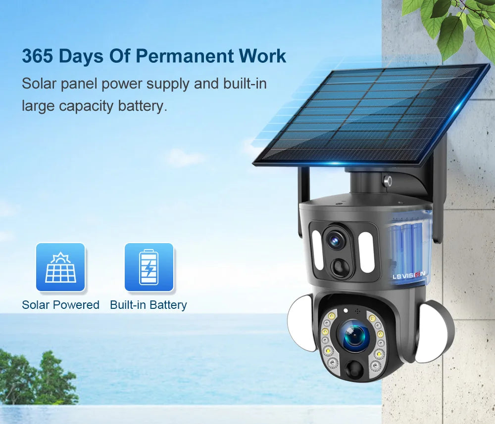 LS VISION 4K 20X Optical Zoom Dual Screen Solar Camera Outdoor 8MP 4G/WiFi PTZ Dual PIR Detection Auto Tracking Security Cameras