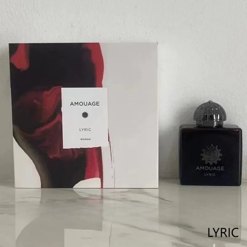 Amouage Lyric Women’s EDP: 100ml floral oriental perfume in a luxury dark square glass bottle with decorative box.