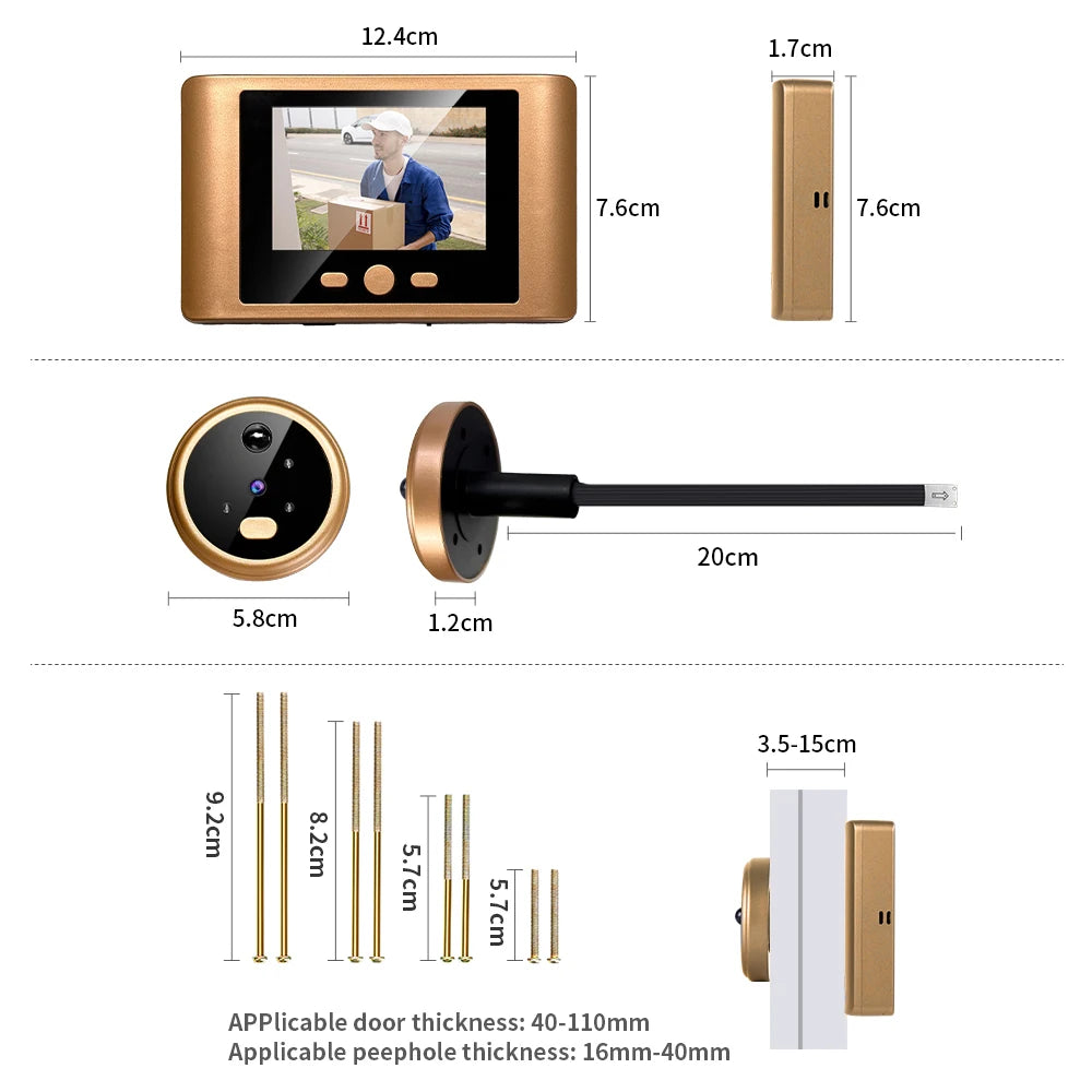 2.8' LCD Screen IR Night Vision PIR Motion Detection Digital Electronic Viewer Bell Door Peephole HD Camera Photo Video Recordin