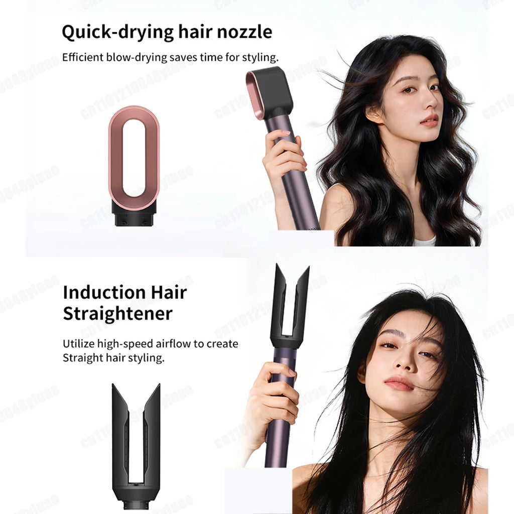 SenCiciMen X19 hair styler set with quick-dry nozzle and straightener attachment in sleek purple for salon-style hair.