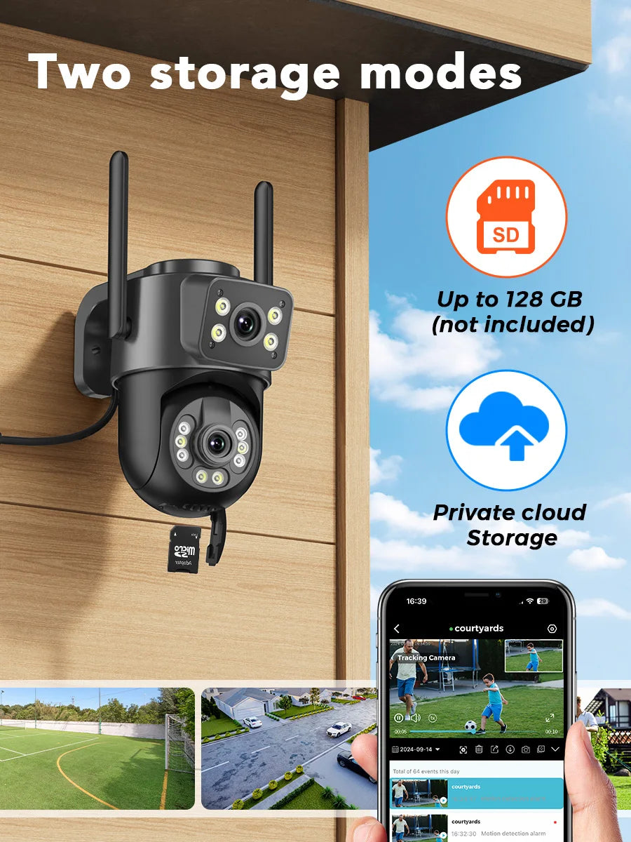 10MP 5K HD WiFi Camera Outdoor 2.4G+5G Dual Band 8MP Dual Lens Dual Screen AI Auto Tracking Security Camera Video Surveillance