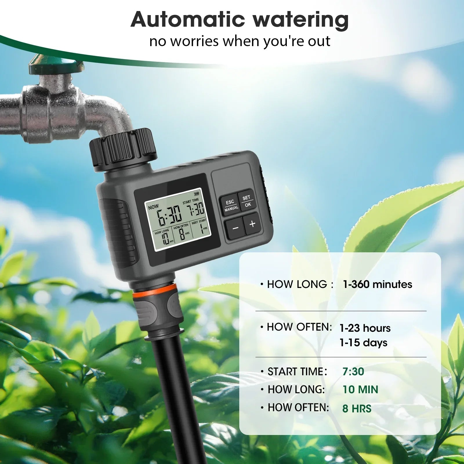 30-5m LCD Quick Connect Atomizing Sprinkler Timer Irrigation Kit Custom Automatic Watering System Flexible Adjustment Nozzle