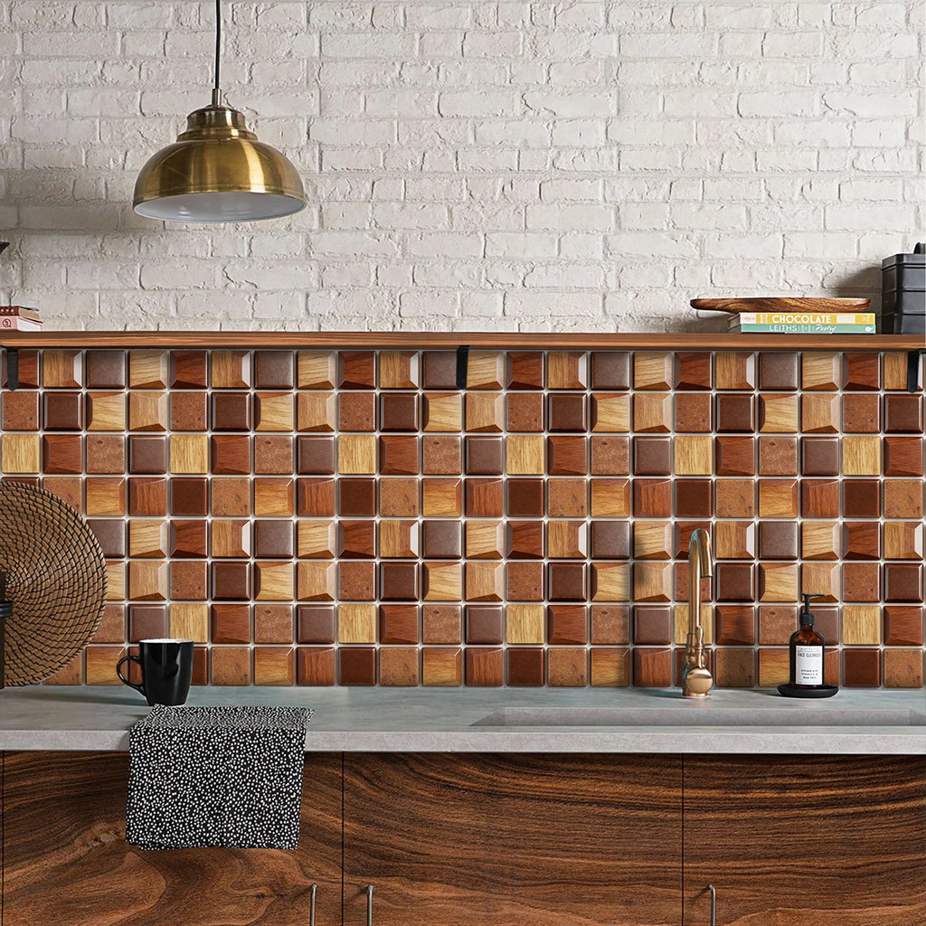 10pcs Flat Mosaic Tiles Sticker Set Kitchen Bathroom Wall Decals Gloss Waterproof Film 2D Surface Cover Transfers for Home Decor