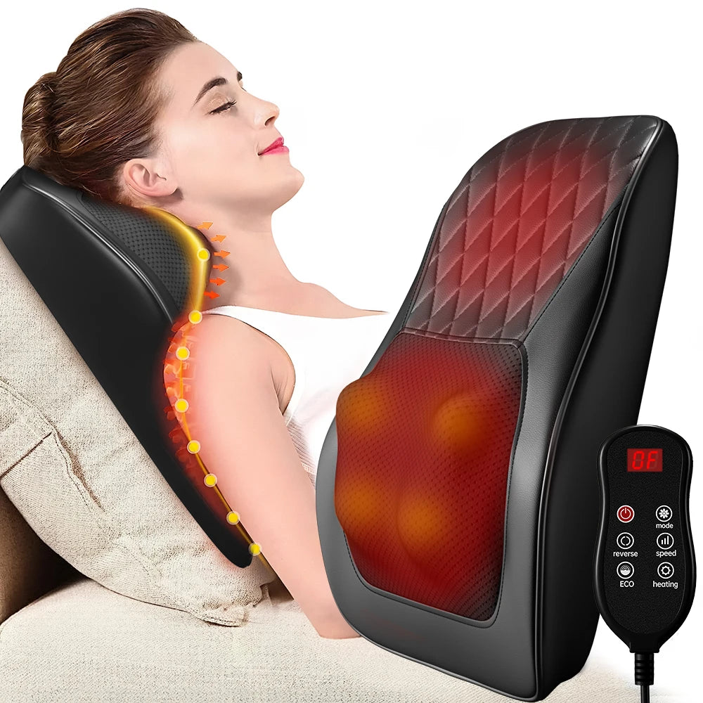 Shiatsu Neck Massage Pillow with Heat Therapy - EU Standard Back Massage Instrument Black EU Plug GERMANY Tidesmit