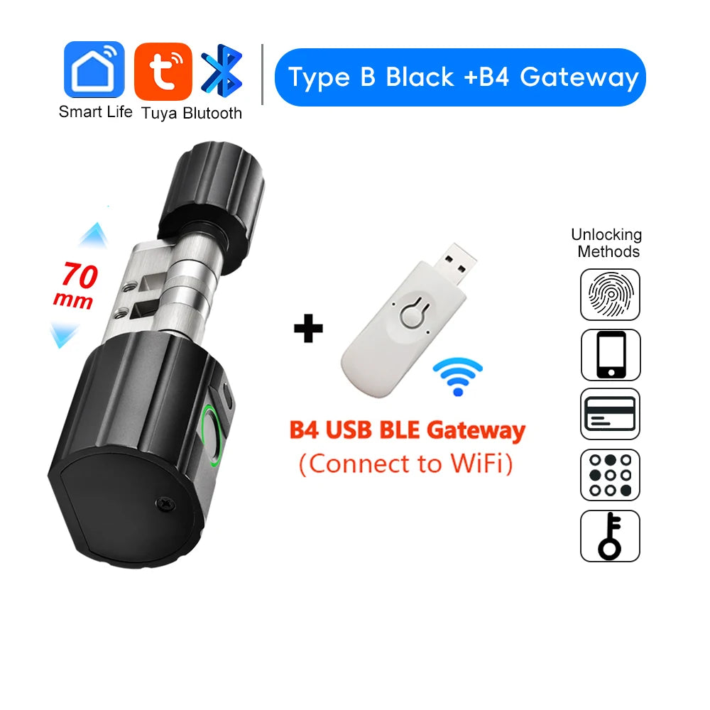 RAYKUBE L12 Tuya BLE Fingerprint Cylinder Electric Digital Door Lock With Waterproof Silicone Cover Password/Key/Tuya APP Unlock