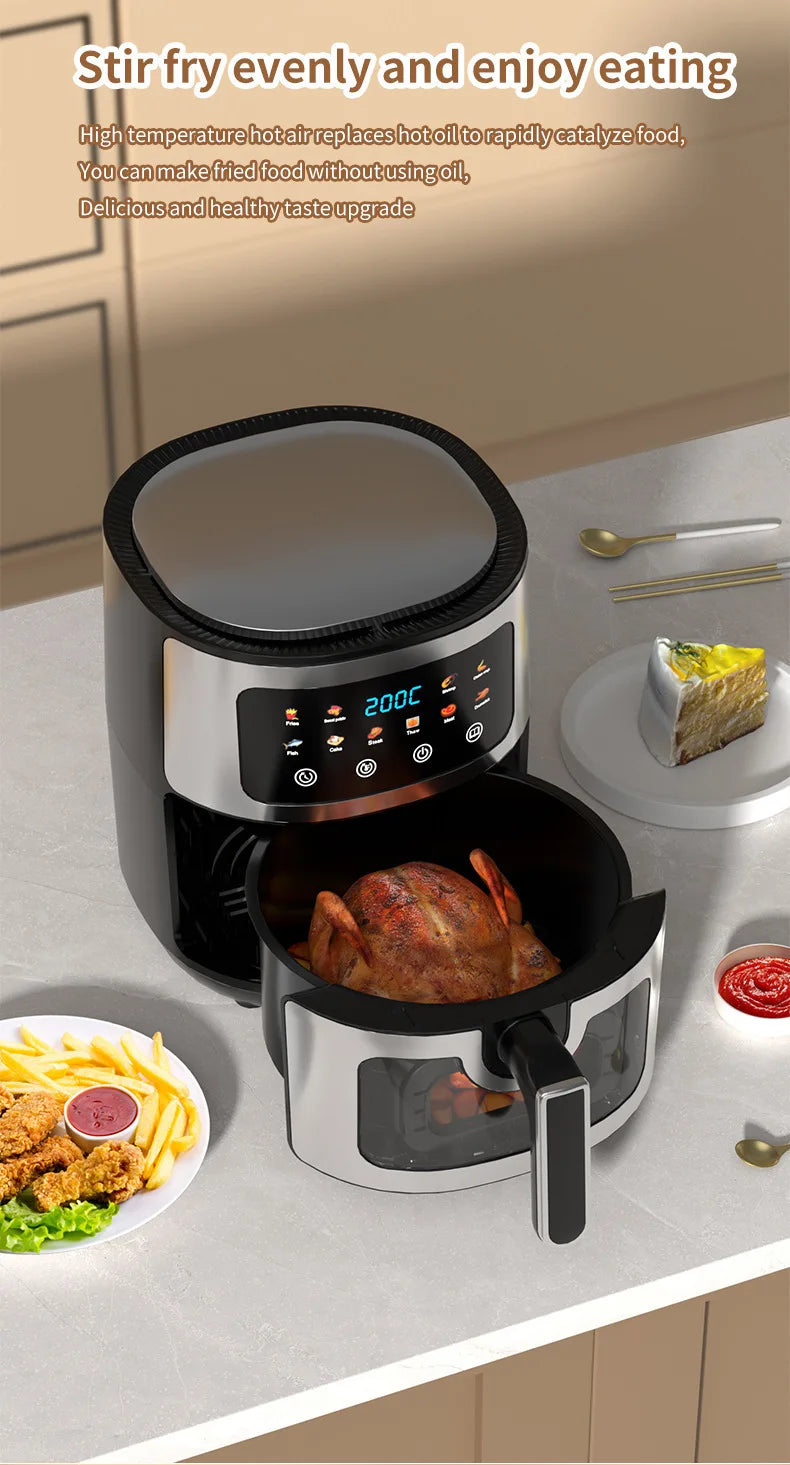 Wholesale 10L Black Air Fryer Fast Healthy Oil-Free,Visual Window ,Make Snacks, Pastries, and Finger Foods,Household Party Use