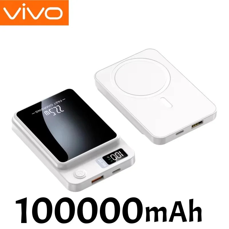 Magnetic Wireless Power Bank 50000mAh - Fast Charging USB-C Travel Battery White 100000mAh Tidesmit