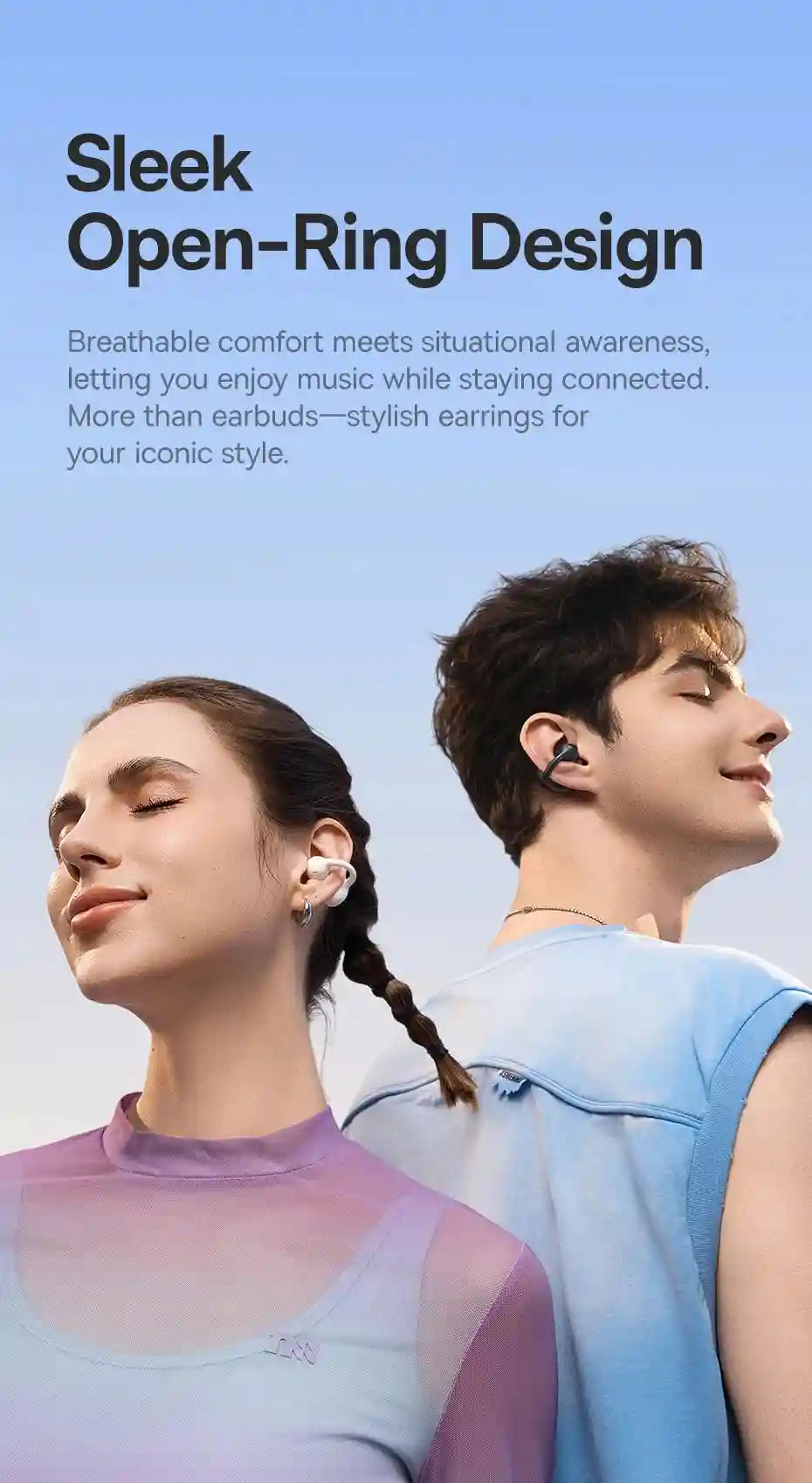 Wireless Earbuds Open-Ear Sports Clip-On - Bluetooth 5.3 Low Latency Black Tidesmit