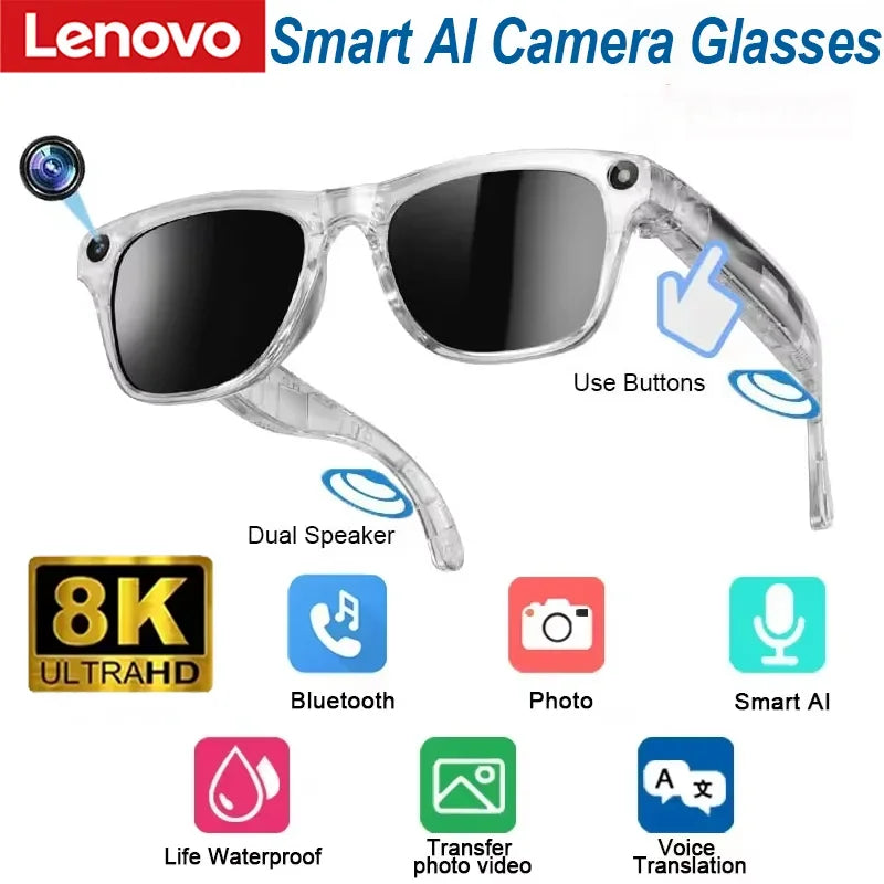 Smart Glasses with HD Camera & Bluetooth Audio - Tidesmit White Tidesmit