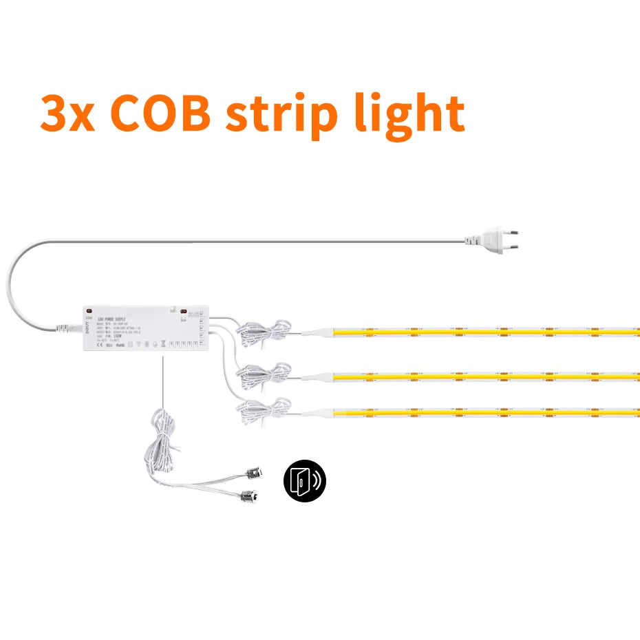 DC 24V COB LED Strip Light AU EU US UK Plug with Door Motion Sensor Control Led Cabinet Lamp for Showcase Wardrobe Lighting