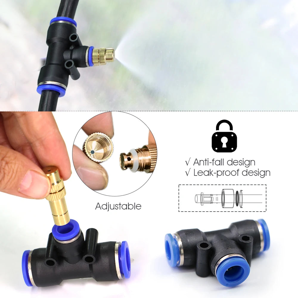 30-5M Outdoor Garden Adjustable Brass Nozzle Atomizer Kit 5/8mm Hose Nebulization Humidification Cool Watering System Lawn Spray
