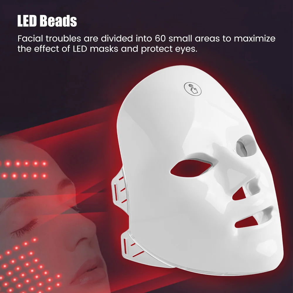 7 Colors LED Facial Mask Photon Therapy Face Skin Care Mask Anti Acne Therapy Skin Rejuvenation Wrinkle Removal Face Beauty Mask