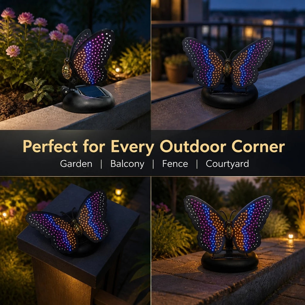 Outdoor Solar Butterfly Lamp 210 LEDs Hanging Wall Fence Art Decoration Solar Landscape Light for Garden Yard Patio Porch