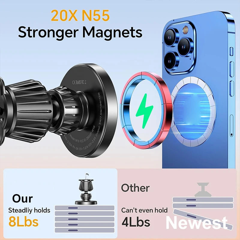 Magnetic Wireless Car Charger | Qi Certified 15W Fast Charge Black Tidesmit