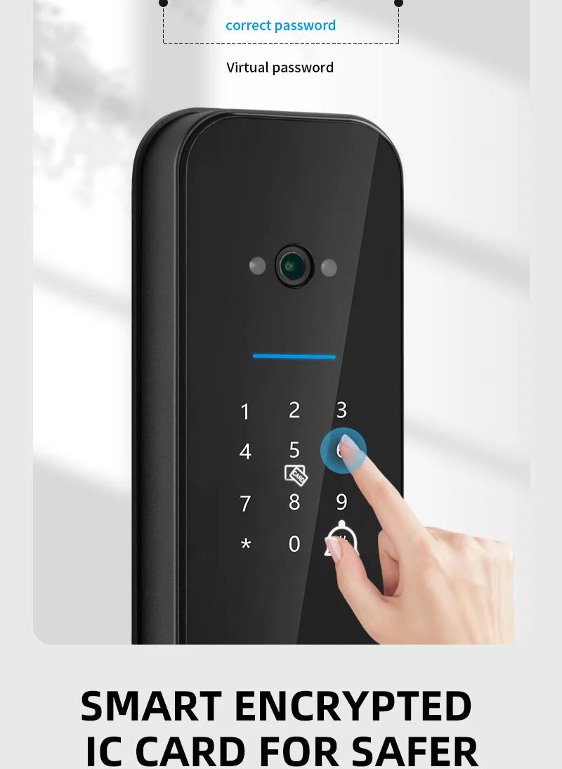 New Biometric Digital Electronic Smart Door Lock With Camera Fingerprint Tuya Wifi Smart Card Password Key Unlock