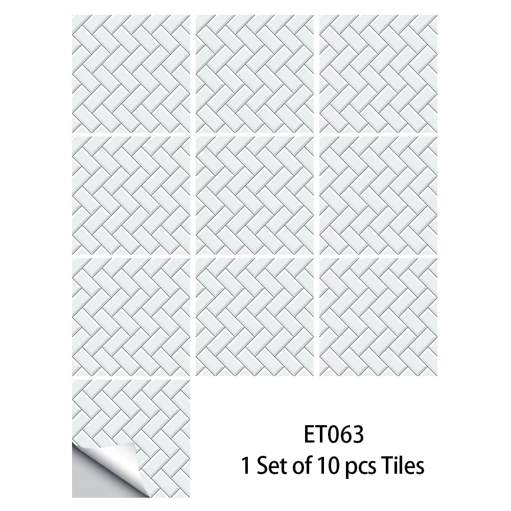 10pcs/set Flat Marble Mosaic Tiles Sticker Transfers Covers For Kitchen Bathroom Tables Peel & Stick Waterproof Art Wall Decals