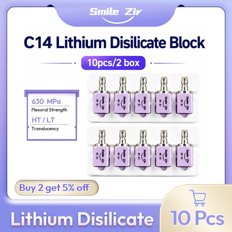 10pcs/2 Box Dental Lab C14 Lithium Disilicate HT/LT Glass Ceramic Blocks for CAD CAM Sirona Cerec Veneer Dentist Materials