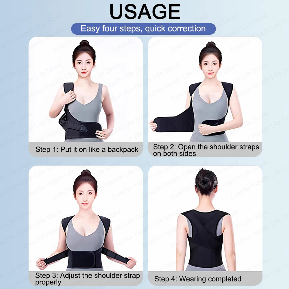 Adjustable Back Brace Posture Corrector Belt for Women & Men Lumbar Support Shoulder Support for Improving Scoliosis
