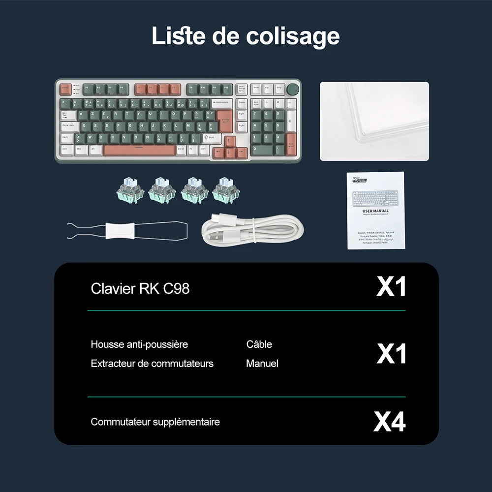 RK ROYAL KLUDGE RK C98 Magnetic Keyboard 0.01mm Rapid Trigg 8K SOCD/Rs 0.125ms PBT RGB Wired Mechanical Esports Gaming Keyboard
