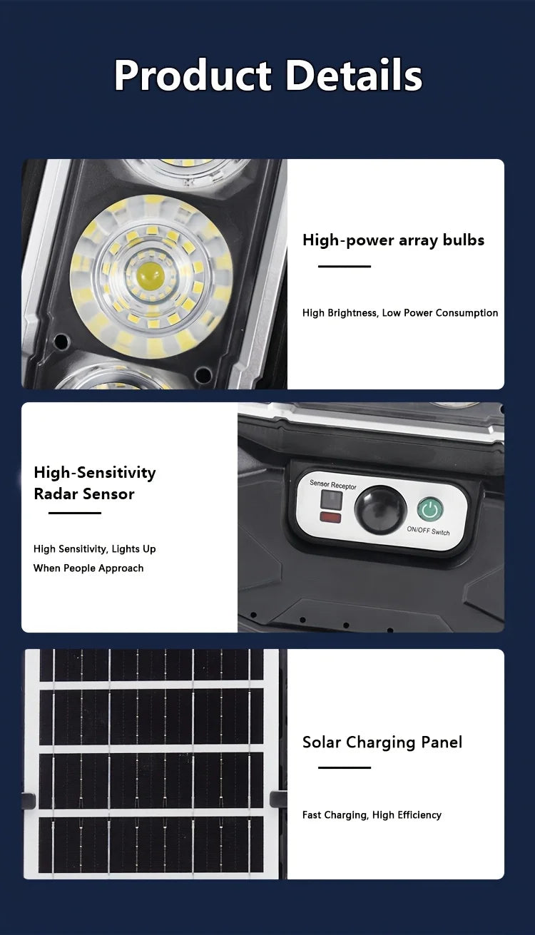 New Extra Large 1200 LED Solar Street Light, 5800Mah Battery. Solar-Powered, No Electricity Cost, IP65 Waterproof. PIR Motion Sensor Enables Auto Night Lighting. Serves As Searchlight, Security & Emergency Light. Great for Pa