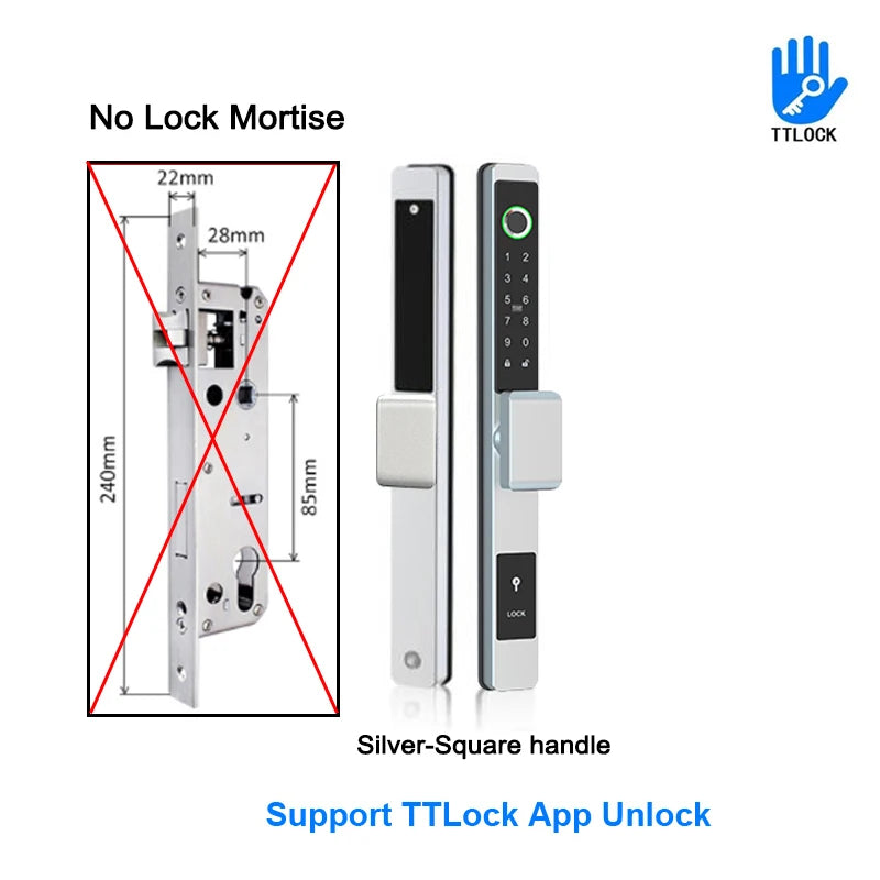 ZHDCOOKEY Biometric Digital Door Lock  Waterproof TTLock APP BLE Fingerprint RFID Card Password Aluminum Sliding Door Smart Lock