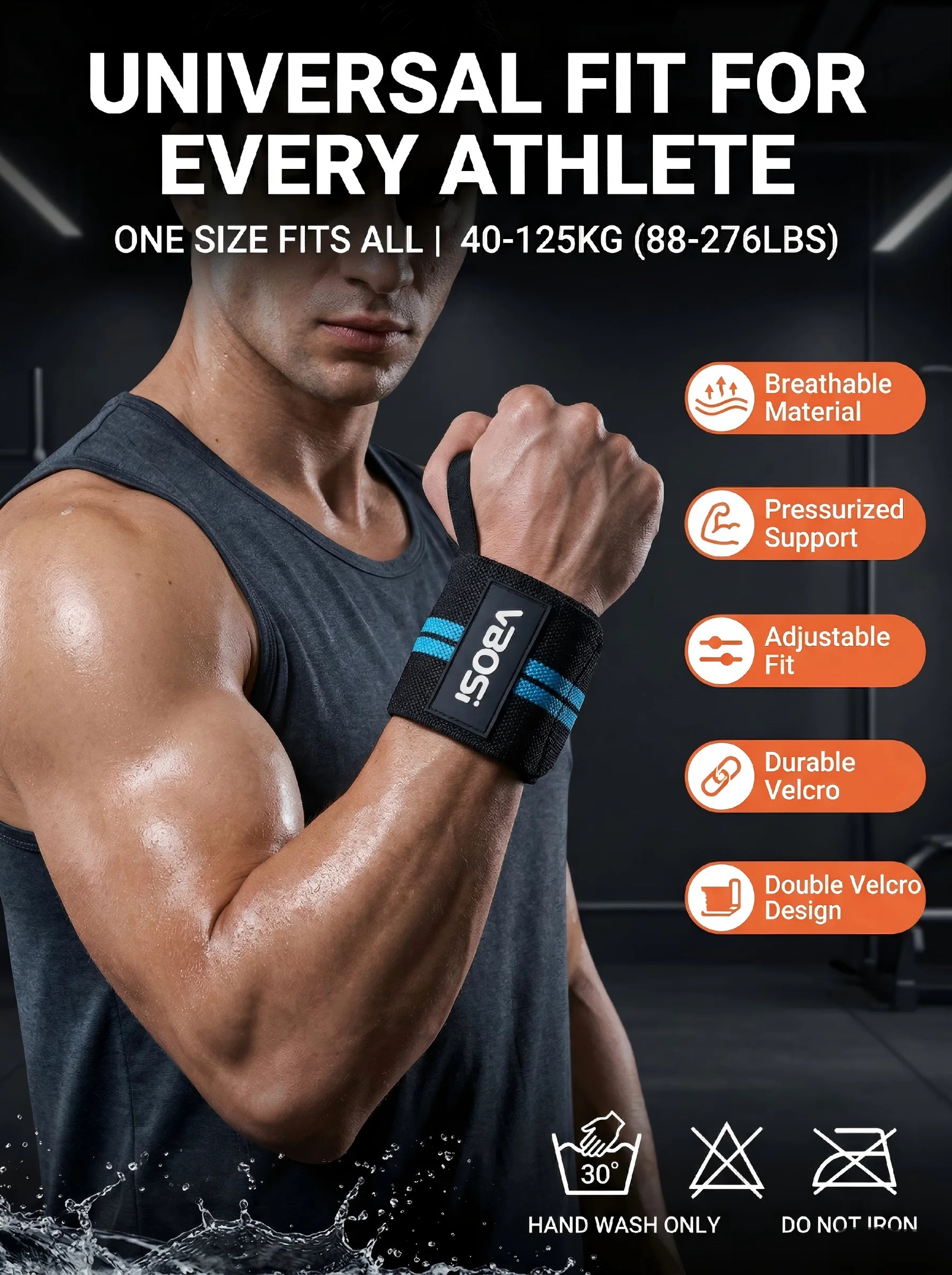 VBOSi Wrist Wraps Wrist Support Brace - Extra Strength Weight Lifting Wristband Bandage Straps for Fitness Gym Training