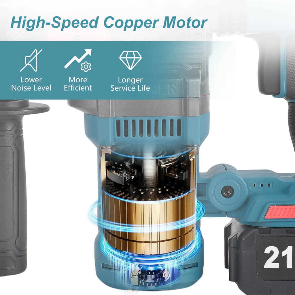 Brushless Electric Hammer Drill Multi-function Rotating Power Screwdriver 26MM Wireless Hammer Drill Tool Compatible with Makita 21V Battery