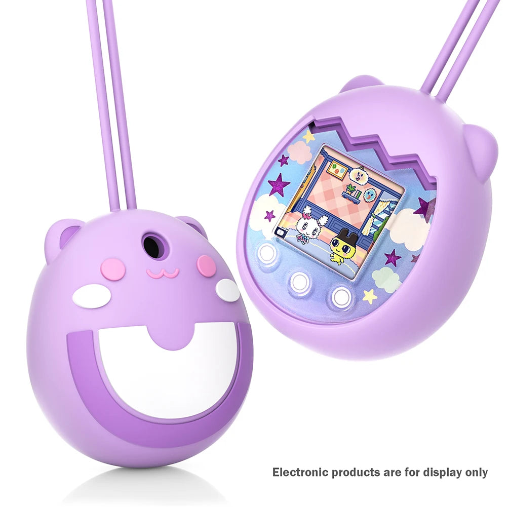 Shockproof purple silicone protective case for Tamagotchi Pix with hand strap for safe, scratch-free virtual pet play.
