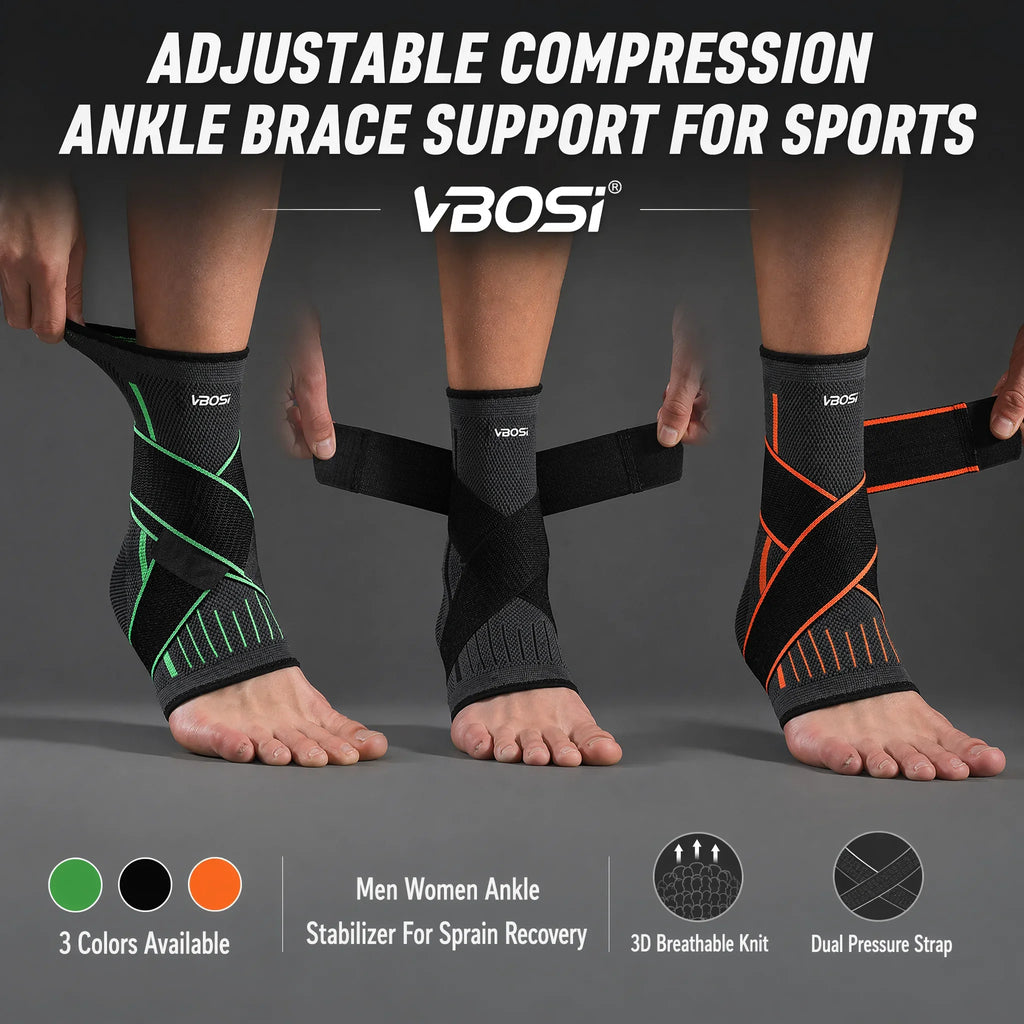 VBOSI Ankle Brace Compression Support Sleeve with Adjustable Strap for Men Women, Breathable Knitted Ankle Support for Sprain, S
