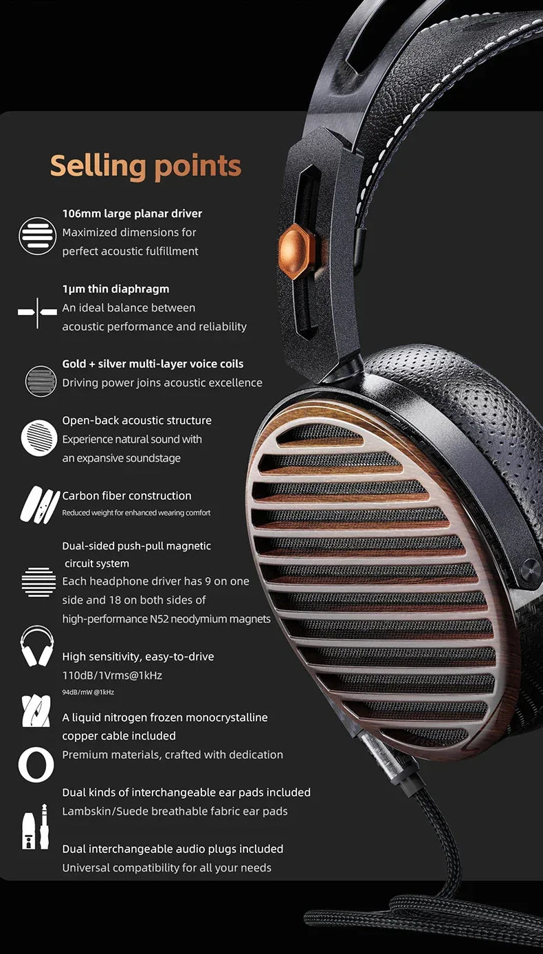 FiiO FT7 Open-Back Planar Headphones 106mm Driver | Tidesmit Tidesmit