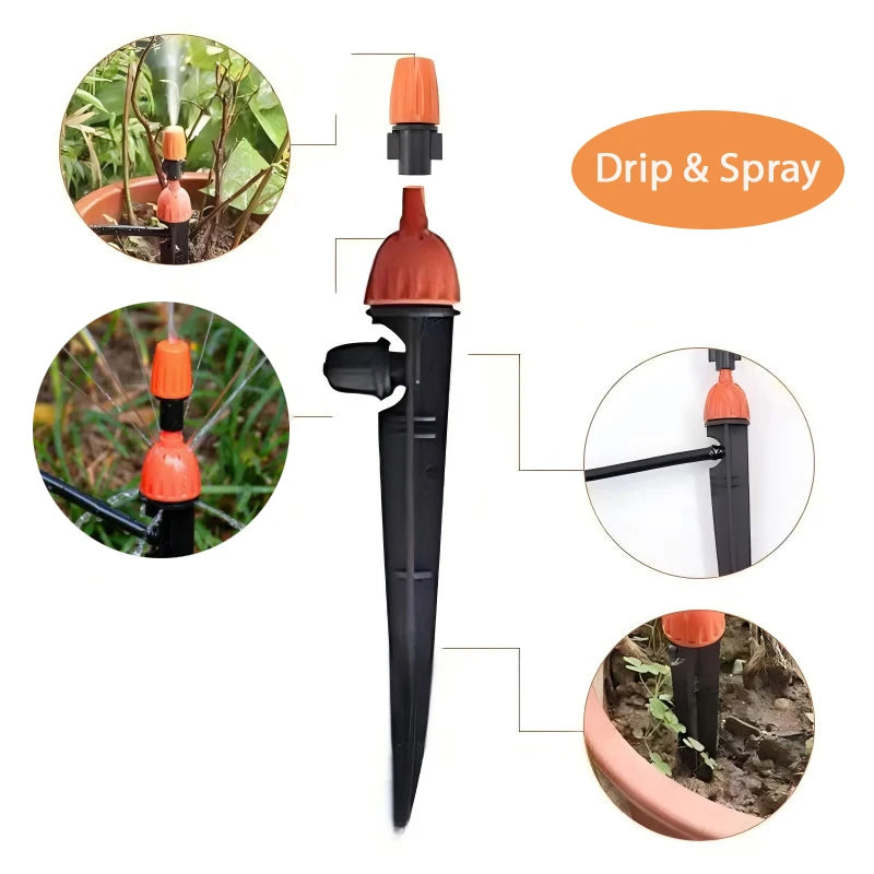360° Adjustable 2-in-1 Drip Spray Stake Emitter Shutoff Mist Nozzle Garden Micro Irrigation Water Stake for Pots Lawn Greenhouse