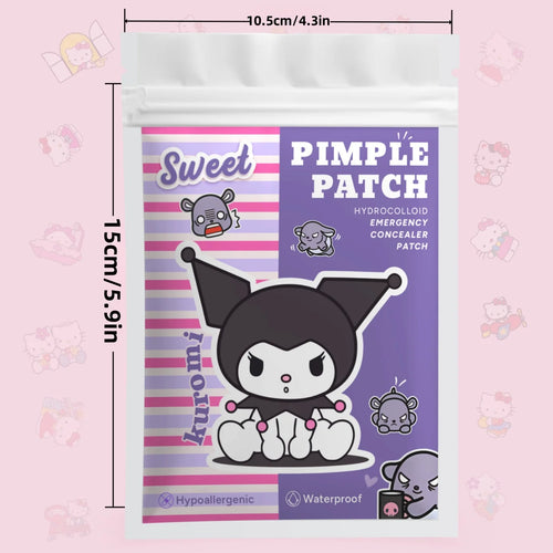 Hydrocolloid pimple patch pouch, purple and pink stripe Kuromi cat design, 100 count