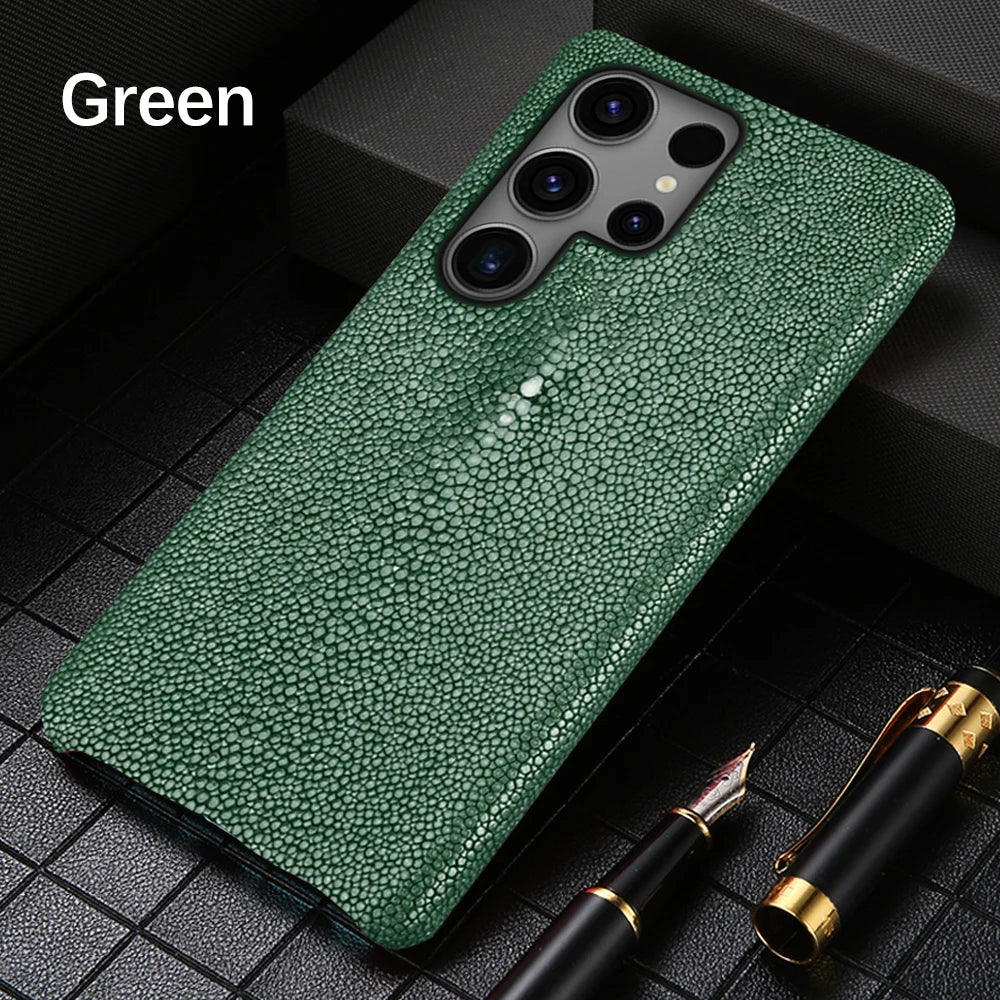 Stingray Leather Phone Case for Galaxy S24 S23 Ultra | Slim Drop Protection green Tidesmit