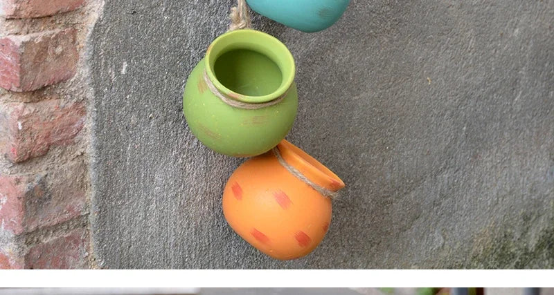 4PCS Outdoor Home Garden Hanging Flowerpot Ceramic Vertical Flowerpot Plant Succulent Flowerpot Vase Wall Railing Decoration