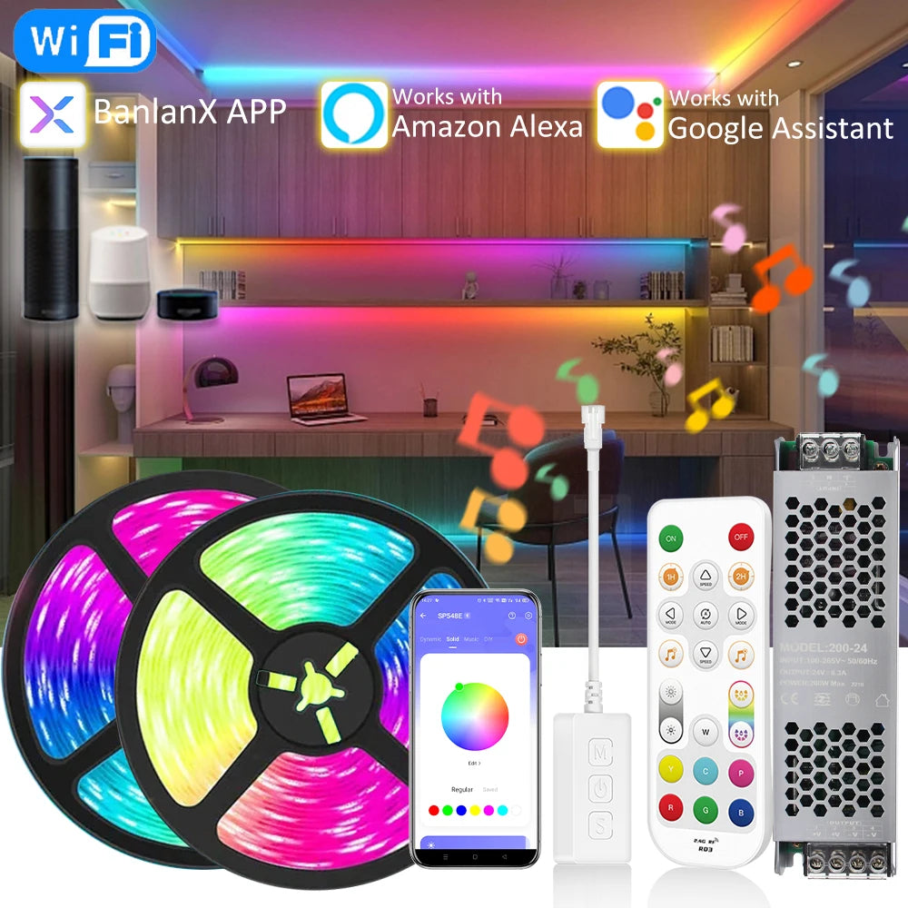 5M 10M 15M 20M Wifi RGBIC LED Strip Light 24V COB WS2811 Pixel Flexible Ribbon FairyNest APP IR Remote Alexa Voice Control Lamp