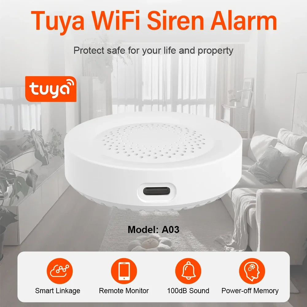Tuya WiFi Siren Alarm For Smart Home Security 100db Speaker Works With Alexa Yandex Alice Tuya Smart Life