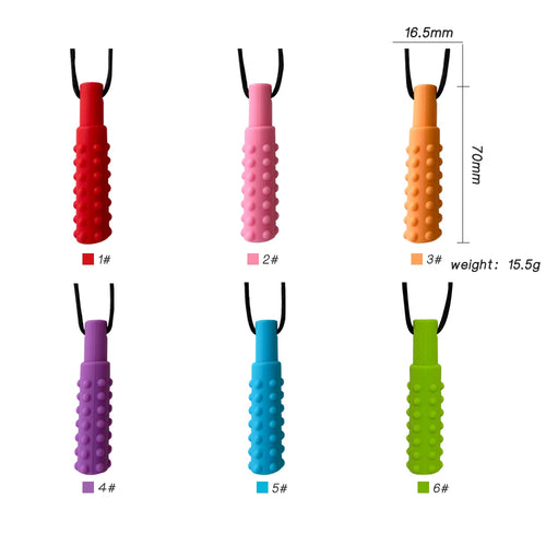 Colorful silicone baby teething toys in red, pink, orange, purple, blue, and green for soothing teething pain.