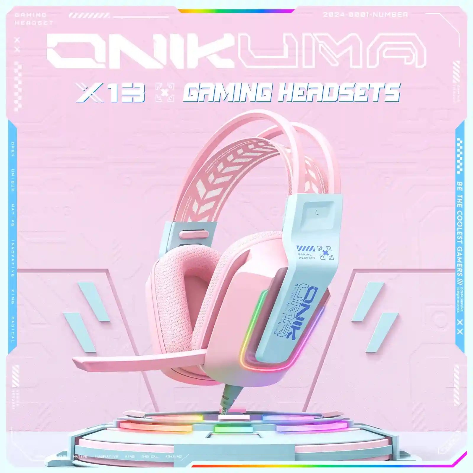 Wired Gaming Headset Over-Ear with RGB - Lightweight Pro Audio PINK Tidesmit