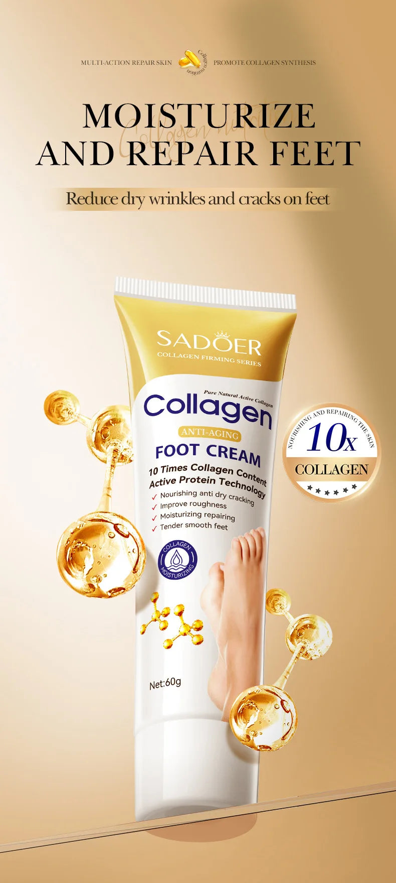 Collagen Foot Cream: Deep Moisturizing & Repairing Foot Care Scrubs Treatments Tidesmit